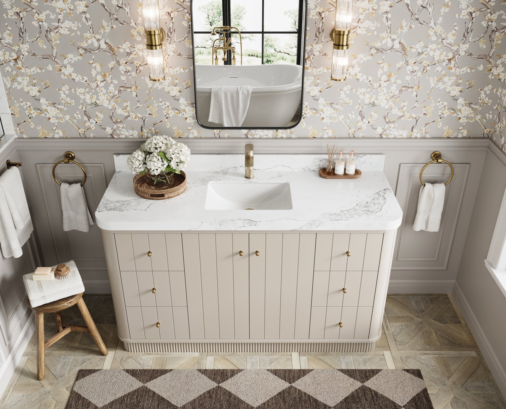 Houston 60 in. W x 22 in. D Free Standing Curved Edge Single Sink Bathroom Vanity - Willow Bath and Vanity