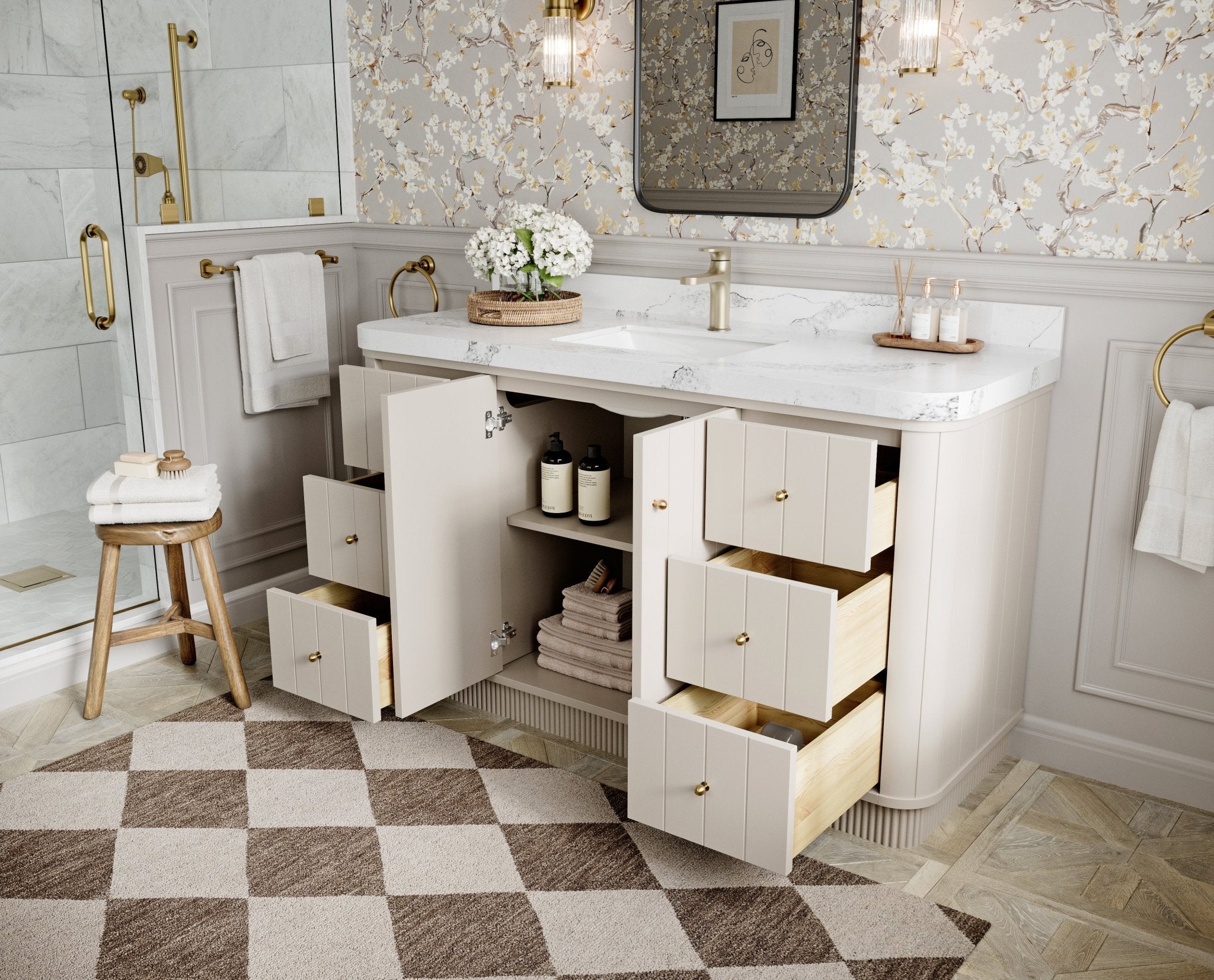 Houston 60 in. W x 22 in. D Free Standing Curved Edge Single Sink Bathroom Vanity - Willow Bath and Vanity