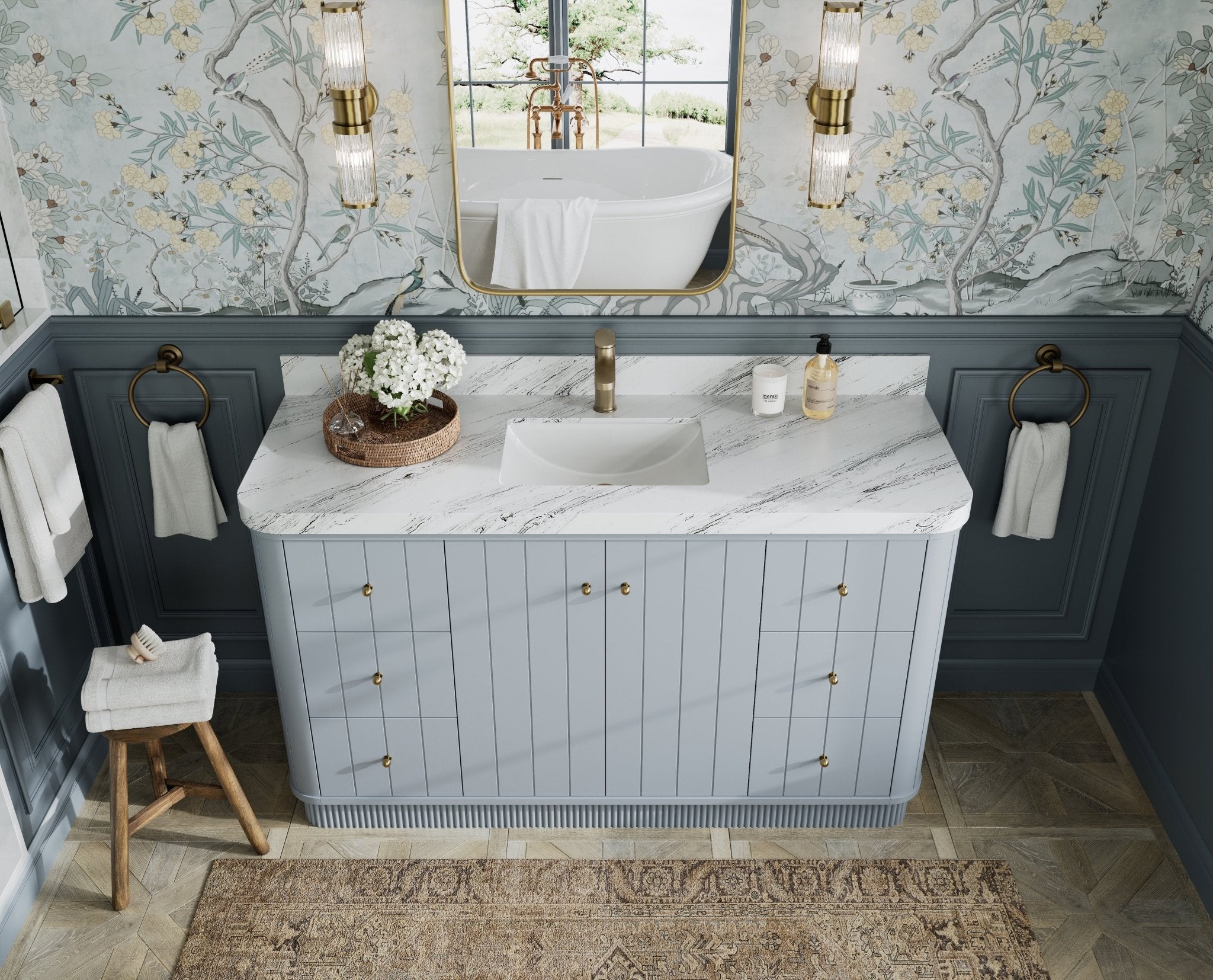 Houston 60 in. W x 22 in. D Free Standing Curved Edge Single Sink Bathroom Vanity - Willow Bath and Vanity