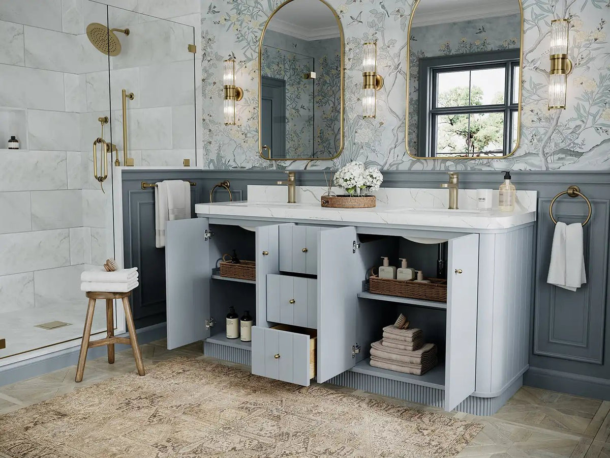 Houston 72 in. W x 22 in. D Free Standing Curved Edge Double Sink Bathroom Vanity - Willow Bath and Vanity