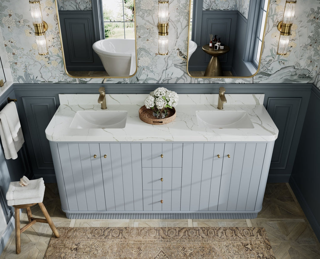 Houston 72 in. W x 22 in. D Free Standing Curved Edge Double Sink Bathroom Vanity - Willow Bath and Vanity