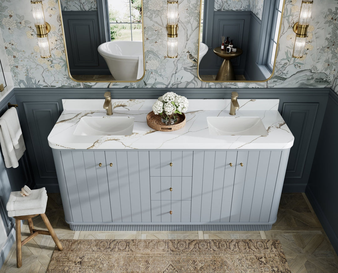 Houston 72 in. W x 22 in. D Free Standing Curved Edge Double Sink Bathroom Vanity - Willow Bath and Vanity