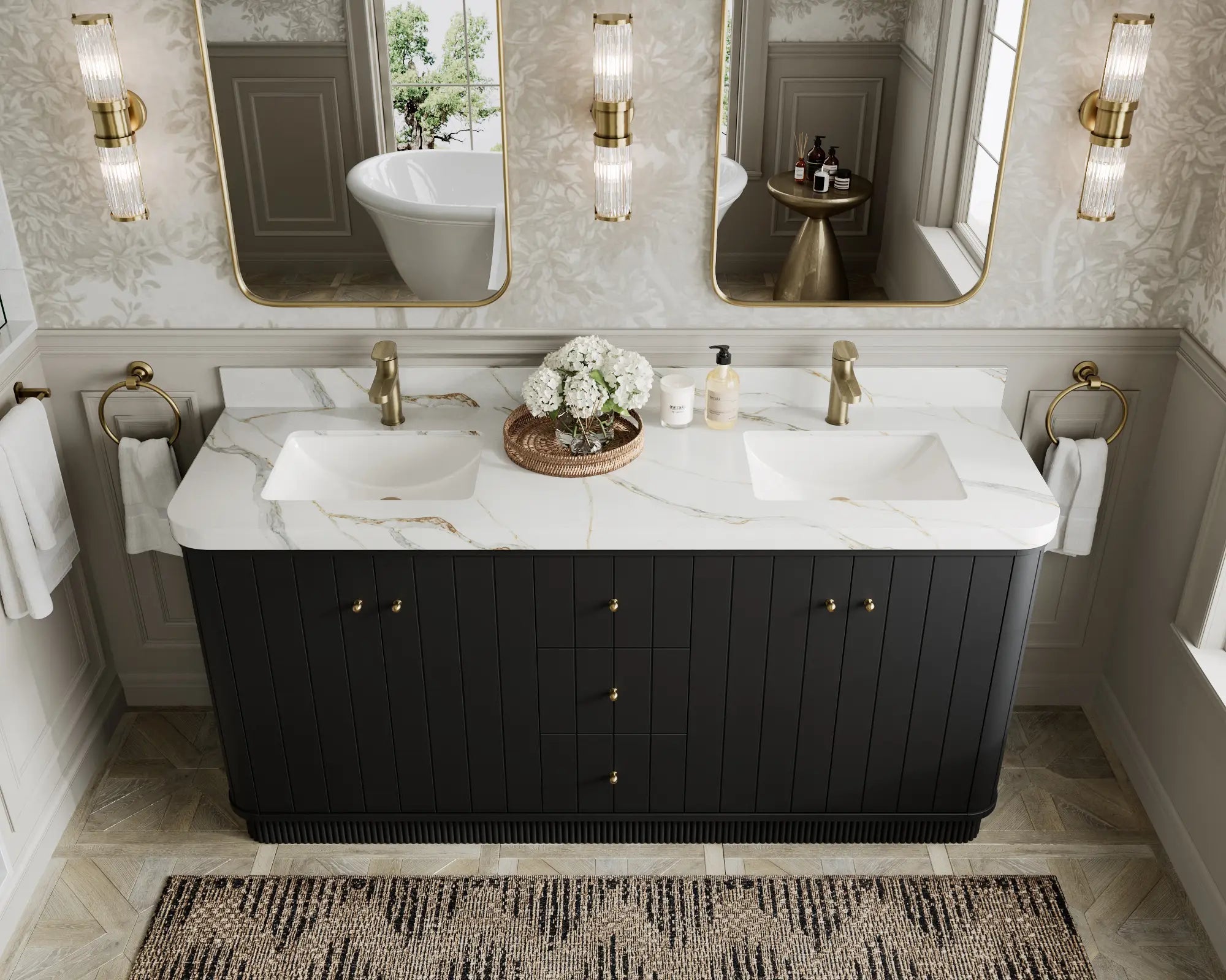 Houston 72 in. W x 22 in. D Free Standing Curved Edge Double Sink Bathroom Vanity - Willow Bath and Vanity