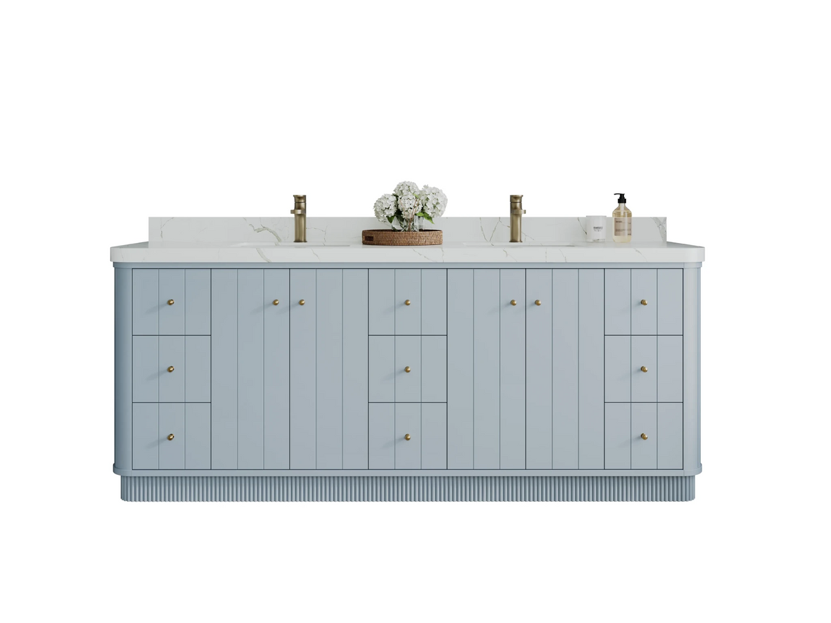 Houston 84 in. W x 22 in. D Free Standing Curved Edge Double Sink Bathroom Vanity - Willow Bath and Vanity