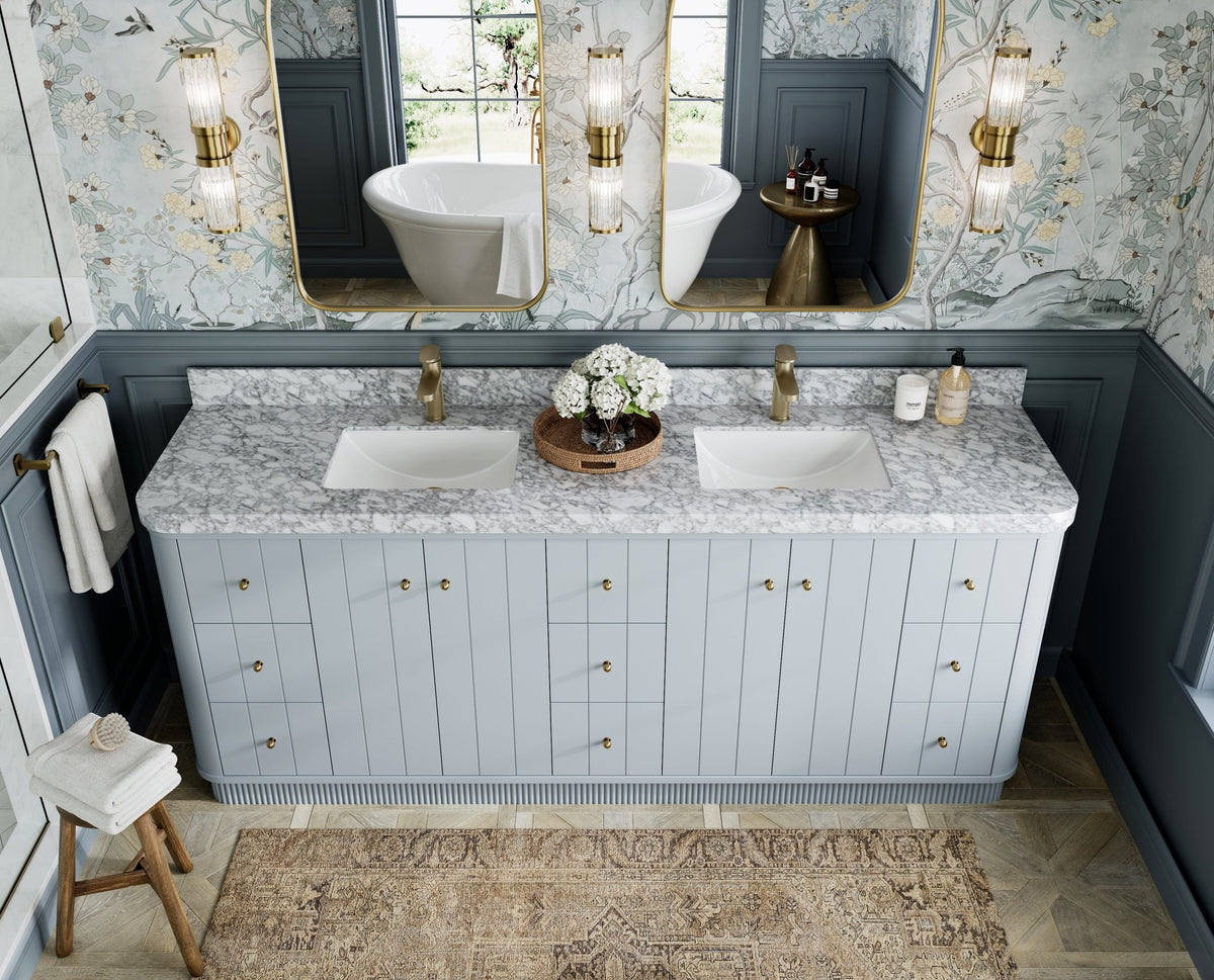 Houston 84 in. W x 22 in. D Free Standing Curved Edge Double Sink Bathroom Vanity - Willow Bath and Vanity