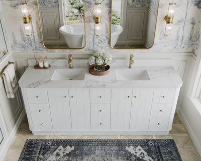 Houston 84 in. W x 22 in. D Free Standing Curved Edge Double Sink Bathroom Vanity - Willow Bath and Vanity