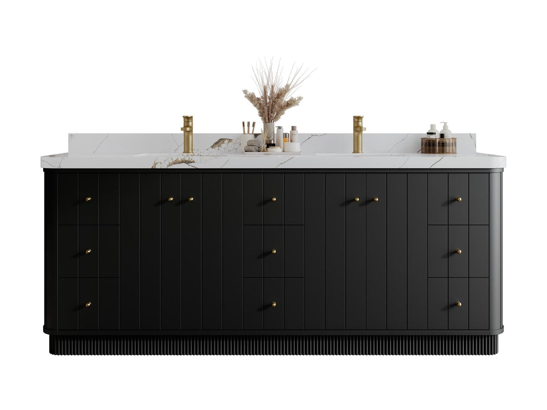 Houston 84 in. W x 22 in. D Free Standing Curved Edge Double Sink Bathroom Vanity - Willow Bath and Vanity