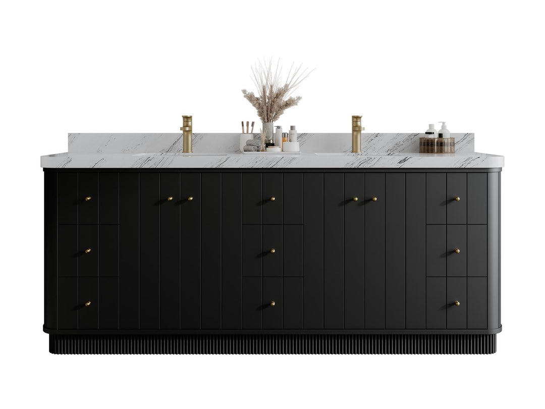 Houston 84 in. W x 22 in. D Free Standing Curved Edge Double Sink Bathroom Vanity - Willow Bath and Vanity