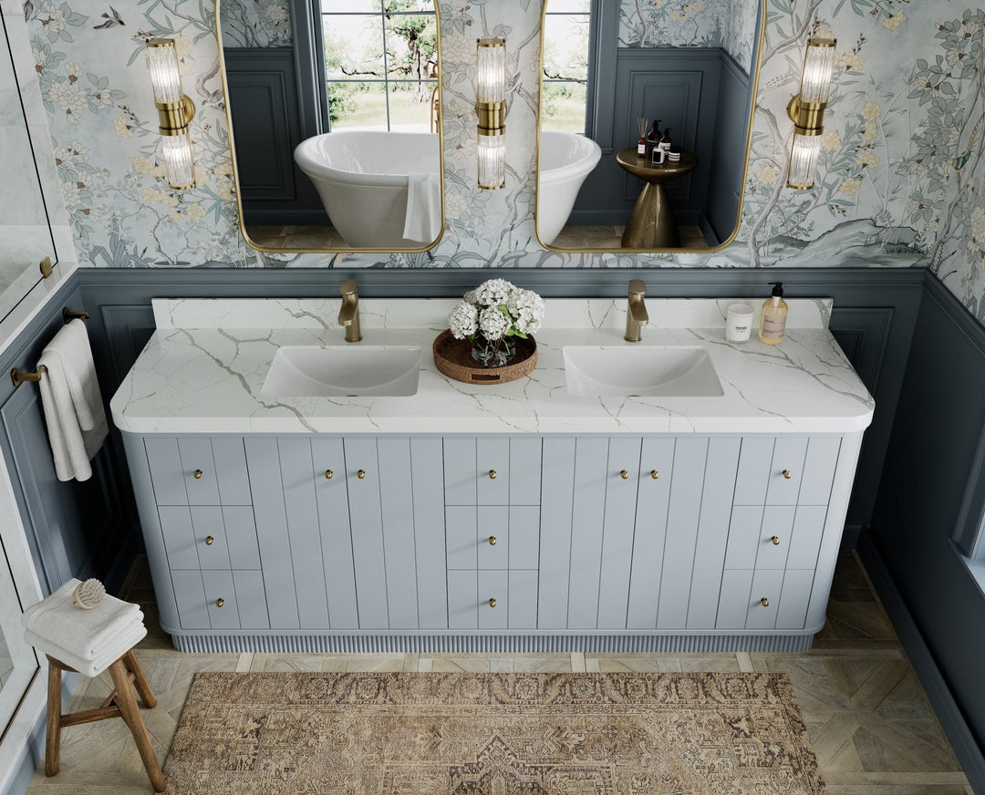 Houston 84 in. W x 22 in. D Free Standing Curved Edge Double Sink Bathroom Vanity - Willow Bath and Vanity