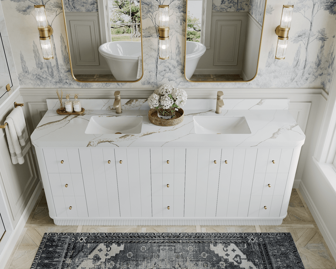 Houston 84 in. W x 22 in. D Free Standing Curved Edge Double Sink Bathroom Vanity - Willow Bath and Vanity