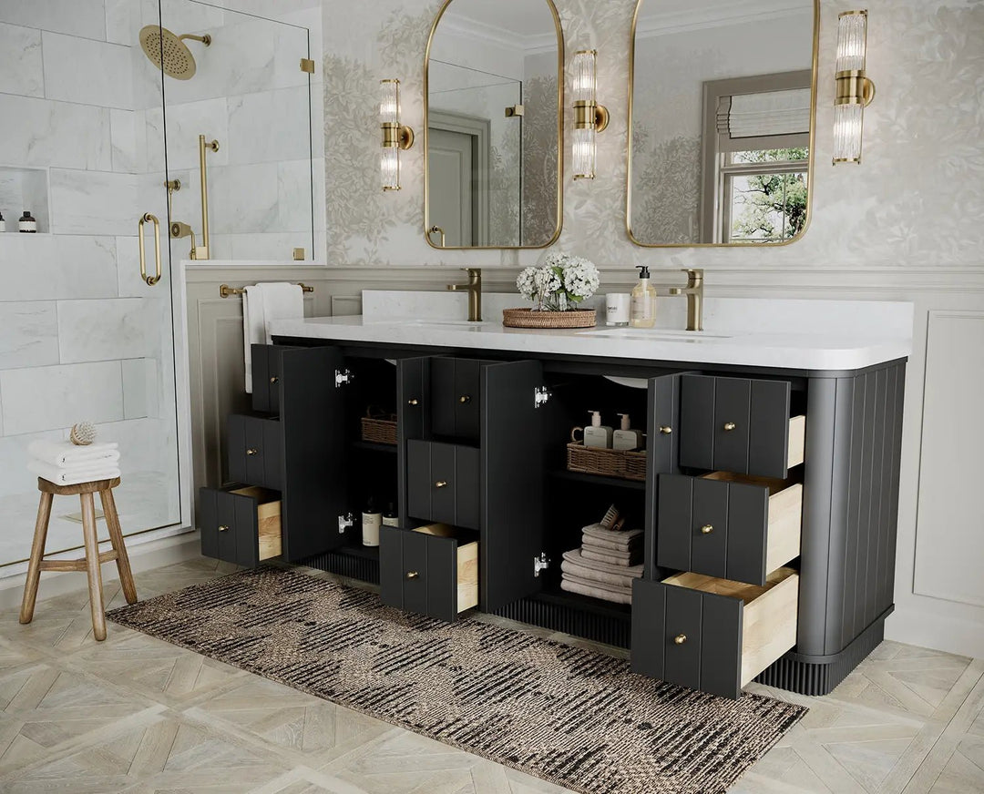 Houston 84 in. W x 22 in. D Free Standing Curved Edge Double Sink Bathroom Vanity - Willow Bath and Vanity