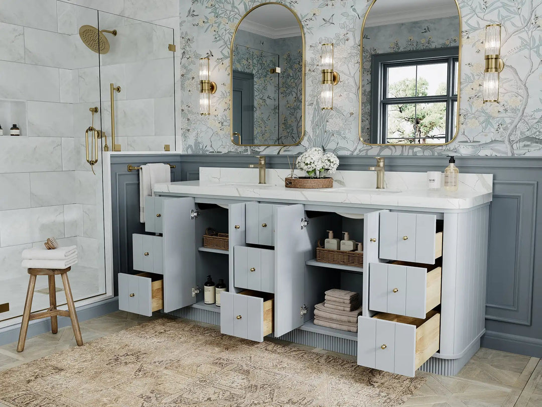 Houston 84 in. W x 22 in. D Free Standing Curved Edge Double Sink Bathroom Vanity | 
              
                Blue Heather
                
                  
             - HOU-CAB-BLU-83 - photo №3