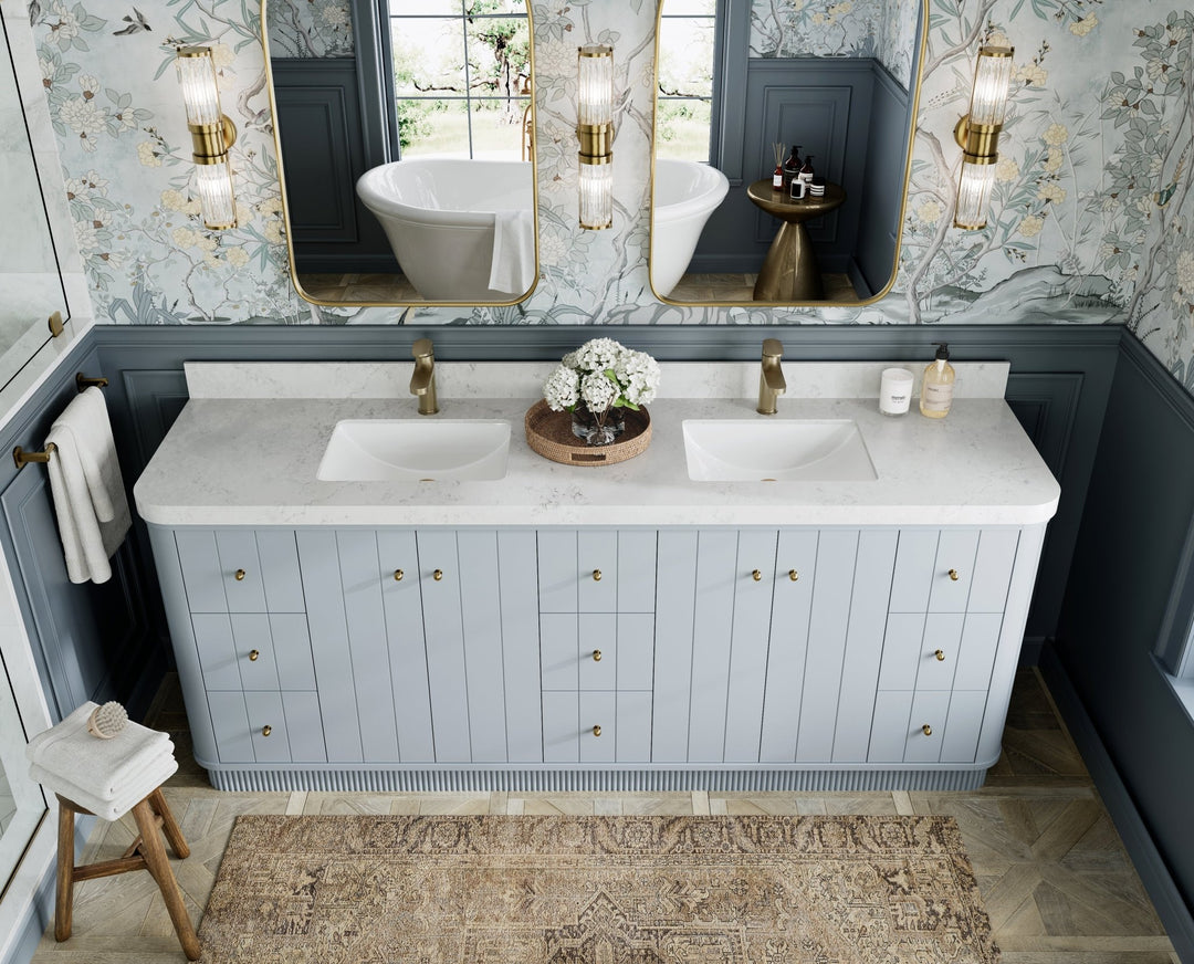 Houston 84 in. W x 22 in. D Free Standing Curved Edge Double Sink Bathroom Vanity - Willow Bath and Vanity