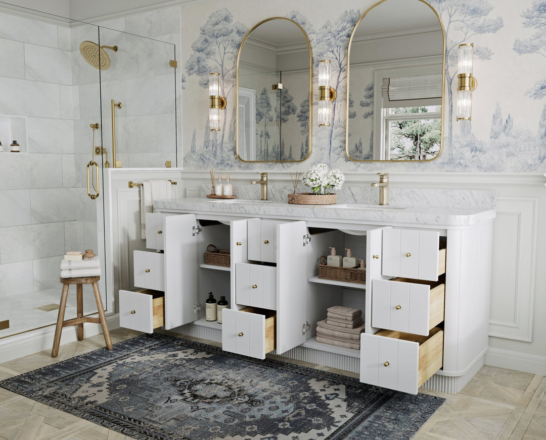 Houston 84 in. W x 22 in. D Free Standing Curved Edge Double Sink Bathroom Vanity - Willow Bath and Vanity