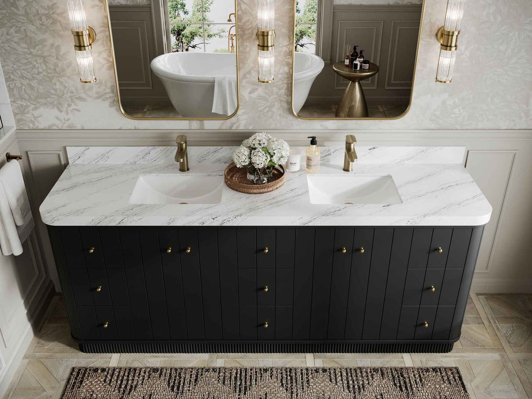 Houston 84 in. W x 22 in. D Free Standing Curved Edge Double Sink Bathroom Vanity - Willow Bath and Vanity