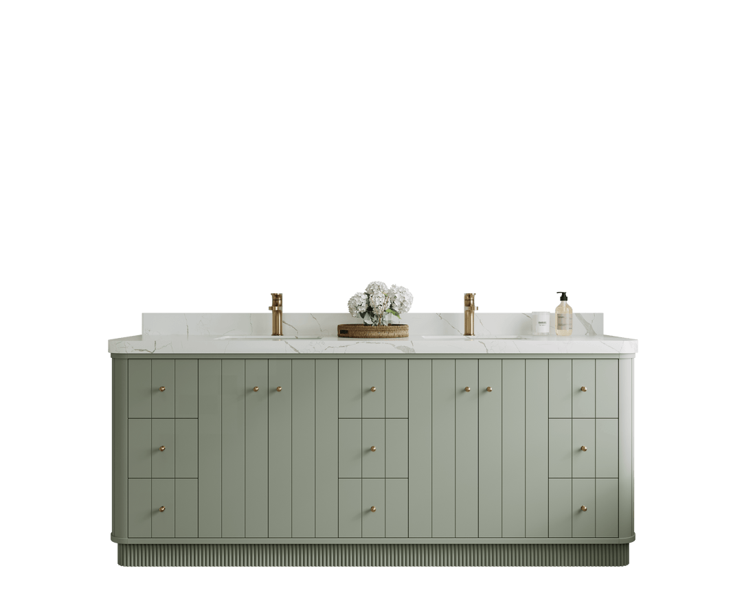 Houston 84 in. W x 22 in. D Free Standing Curved Edge Double Sink Bathroom Vanity - Willow Bath and Vanity