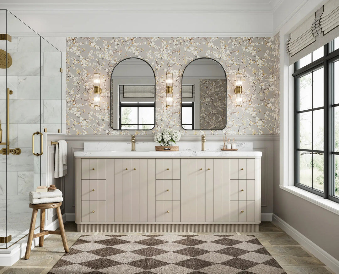 Houston 84 in. W x 22 in. D Free Standing Curved Edge Double Sink Bathroom Vanity | 
              
                 Fine Grain Linen Beige
                
                  
             - HOU-CAB-FNG-83 - photo №4