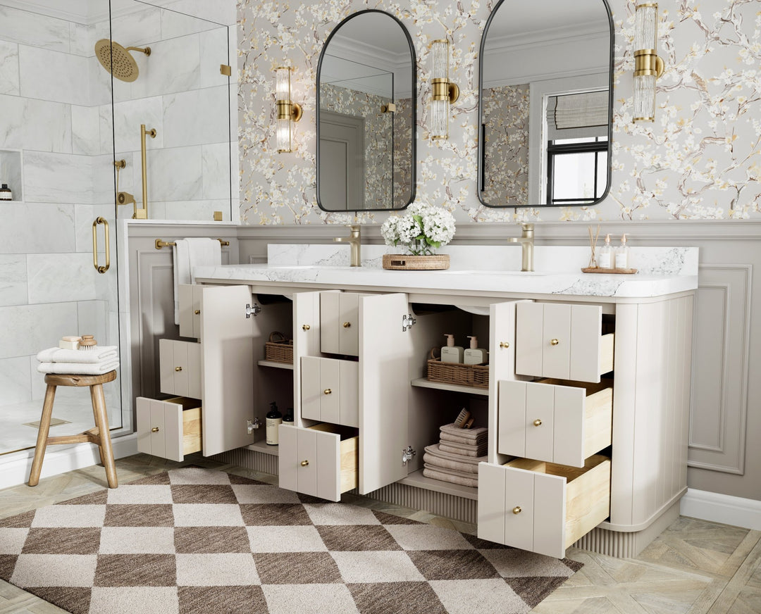 Houston 84 in. W x 22 in. D Free Standing Curved Edge Double Sink Bathroom Vanity - Willow Bath and Vanity