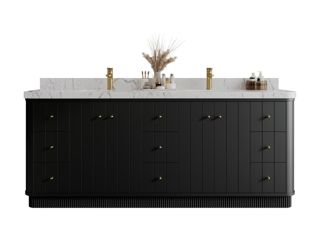 Houston 84 in. W x 22 in. D Free Standing Curved Edge Double Sink Bathroom Vanity - Willow Bath and Vanity
