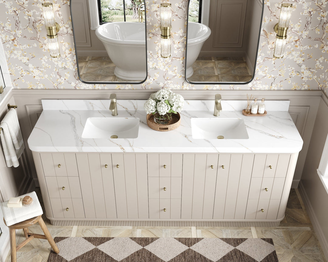 Houston 84 in. W x 22 in. D Free Standing Curved Edge Double Sink Bathroom Vanity - Willow Bath and Vanity