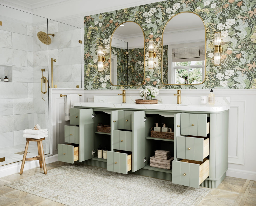 Houston 84 in. W x 22 in. D Free Standing Curved Edge Double Sink Bathroom Vanity - Willow Bath and Vanity