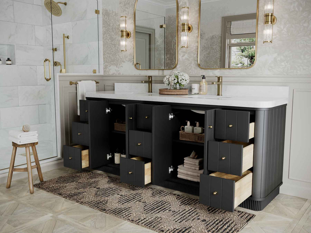 Houston 84 in. W x 22 in. D Free Standing Curved Edge Double Sink Bathroom Vanity - Willow Bath and Vanity