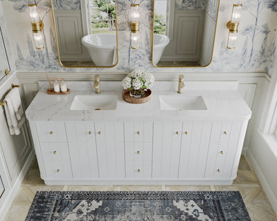 Houston 84 in. W x 22 in. D Free Standing Curved Edge Double Sink Bathroom Vanity - Willow Bath and Vanity