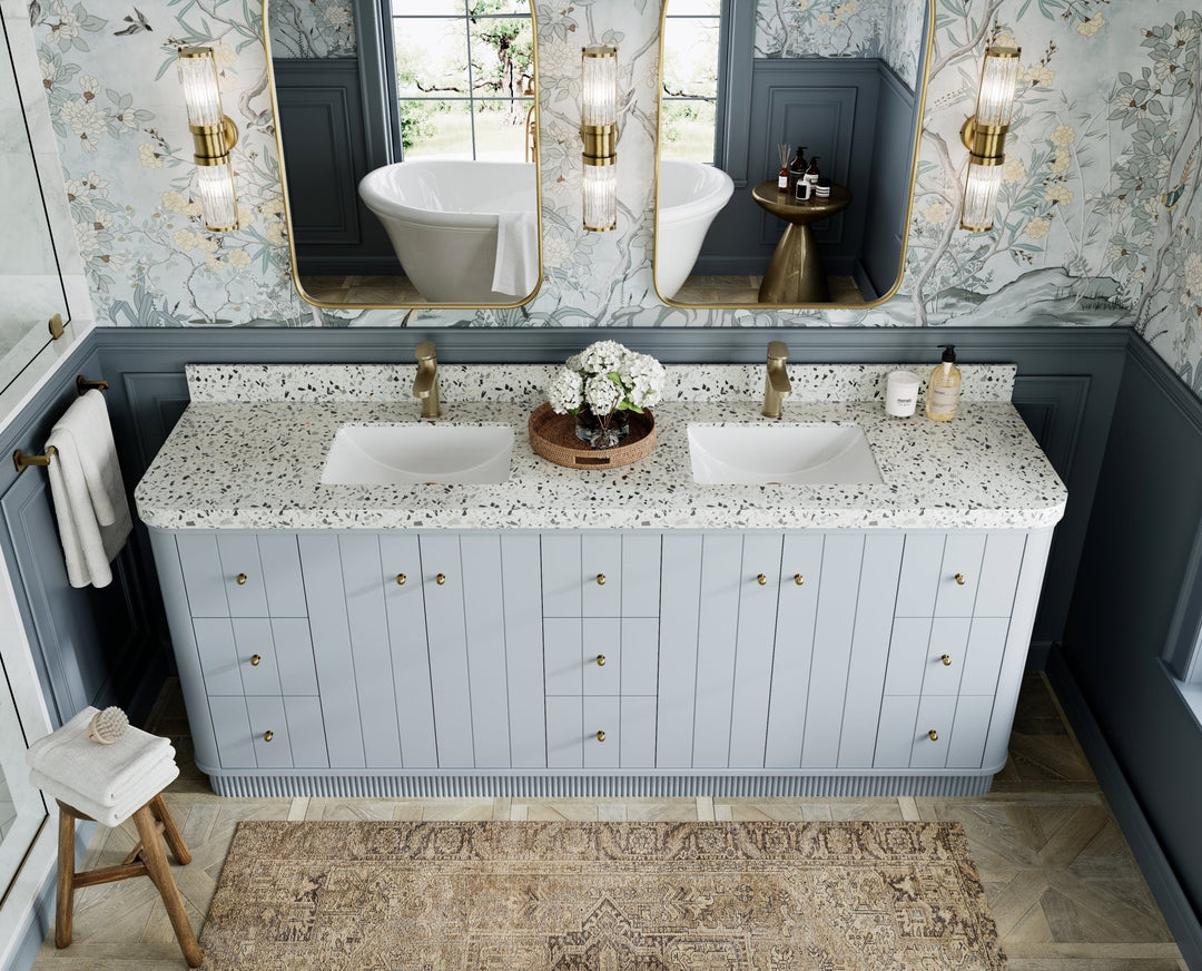 Houston 84 in. W x 22 in. D Free Standing Curved Edge Double Sink Bathroom Vanity - Willow Bath and Vanity