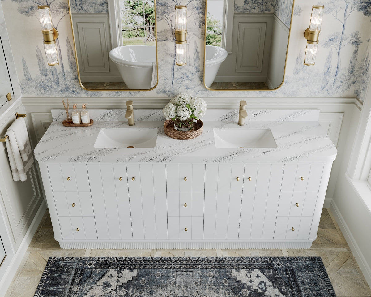 Houston 84 in. W x 22 in. D Free Standing Curved Edge Double Sink Bathroom Vanity - Willow Bath and Vanity