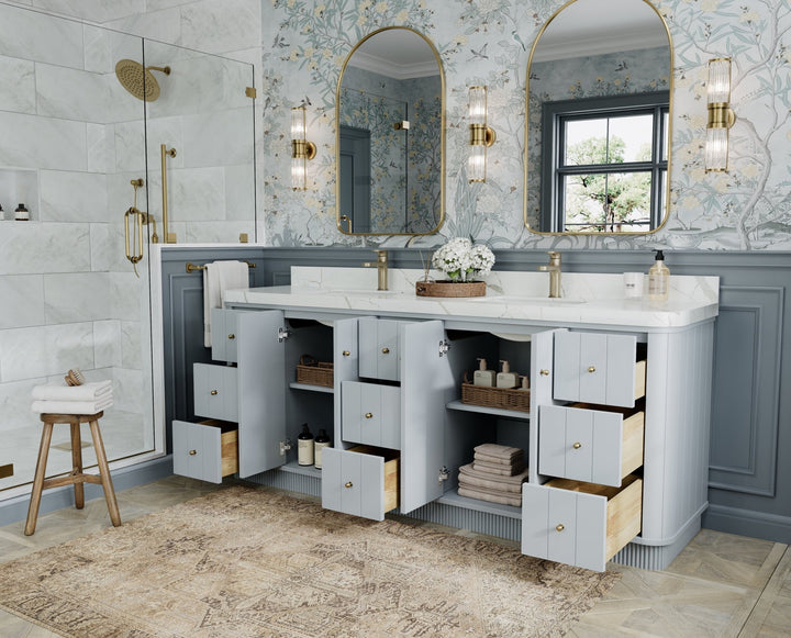 Houston 84 in. W x 22 in. D Free Standing Curved Edge Double Sink Bathroom Vanity - photo 3