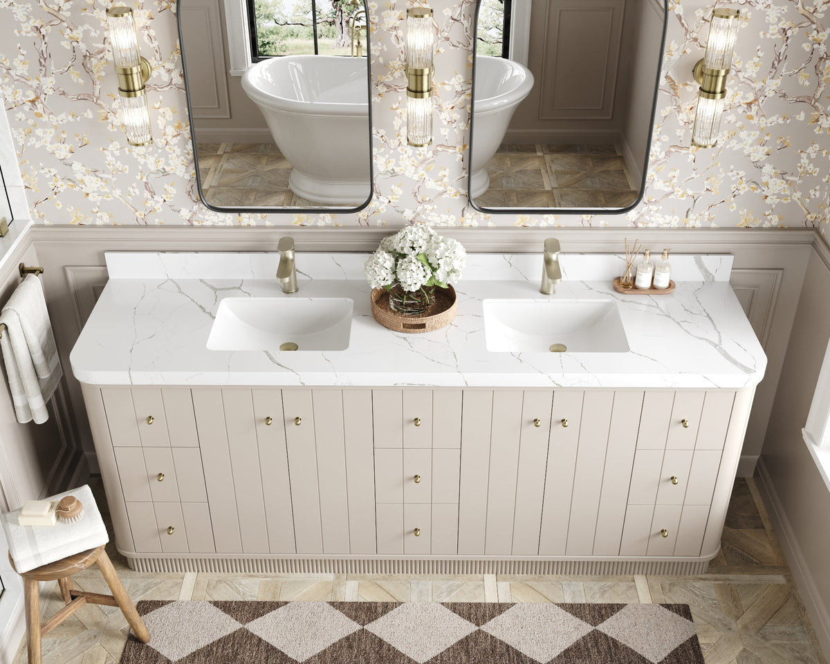 Houston 84 in. W x 22 in. D Free Standing Curved Edge Double Sink Bathroom Vanity - Willow Bath and Vanity