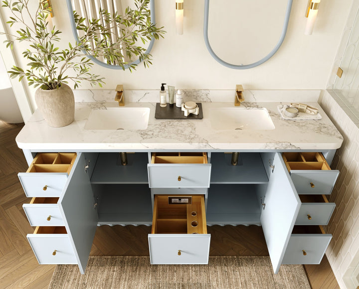 Houston 84 in. W x 22 in. D Free Standing Curved Edge Double Sink Bathroom Vanity - photo 4