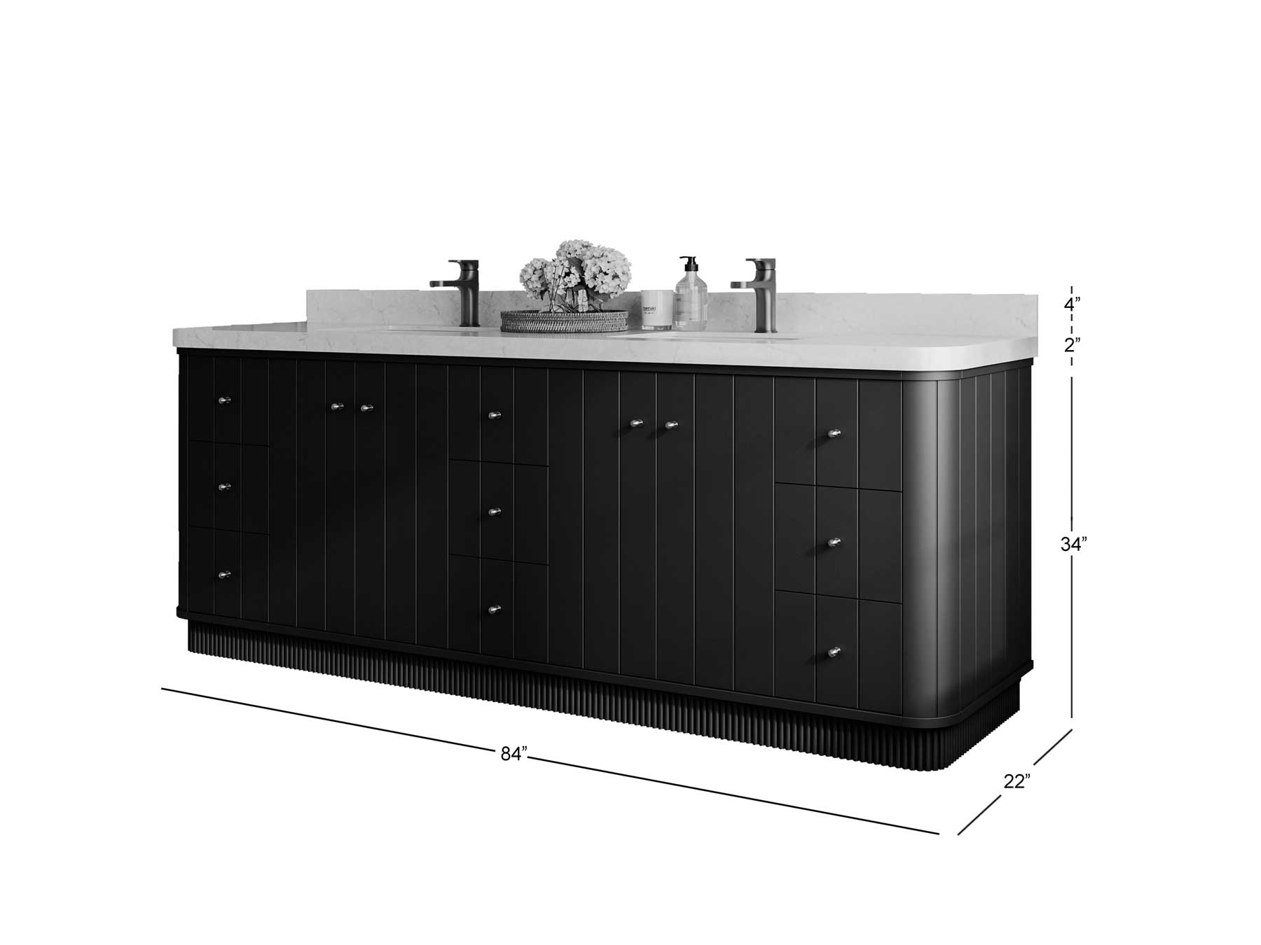 Houston 84 in. W x 22 in. D Free Standing Curved Edge Double Sink Bathroom Vanity - Willow Bath and Vanity