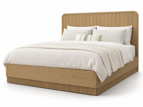 Houston Bed in Nordic White Oak — rendered right three-quarter white studio view. Mattress, bedding and other furnishings not included.