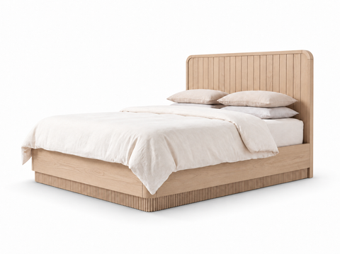 Houston Bed in Nordic White Oak — white studio view. Mattress and bedding not included.