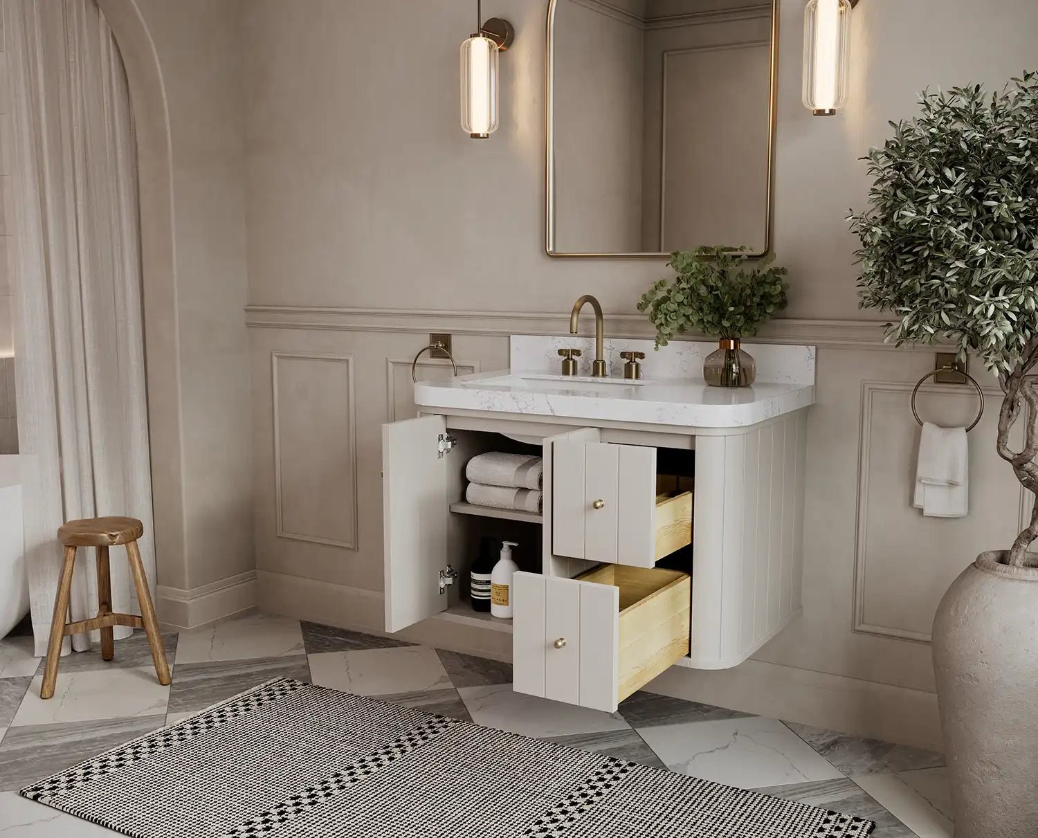 Houston Floating 36 in. W x 22 in. D Left Offset Sink Bathroom Vanity - Willow Bath and Vanity