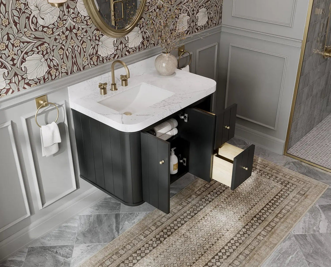 Houston Floating 36 in. W x 22 in. D Left Offset Sink Bathroom Vanity - Willow Bath and Vanity