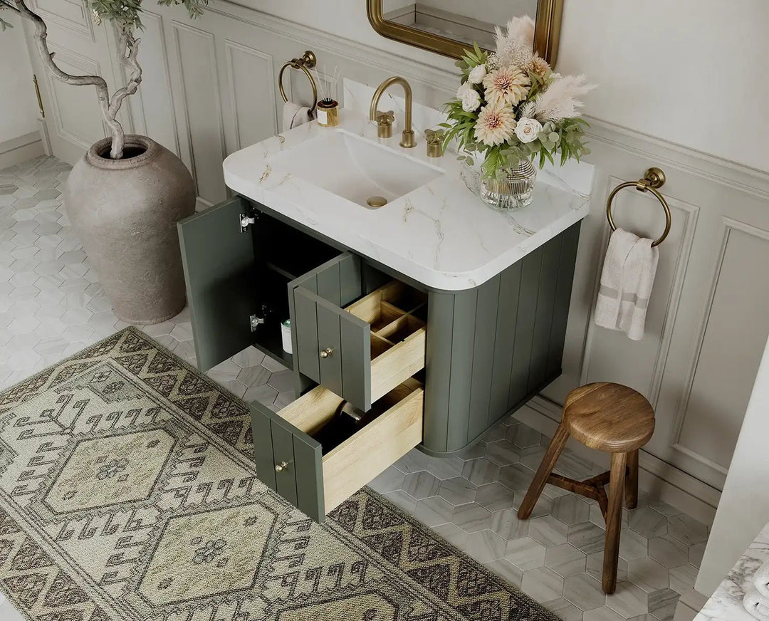 Houston Floating 36 in. W x 22 in. D Left Offset Sink Bathroom Vanity - Willow Bath and Vanity