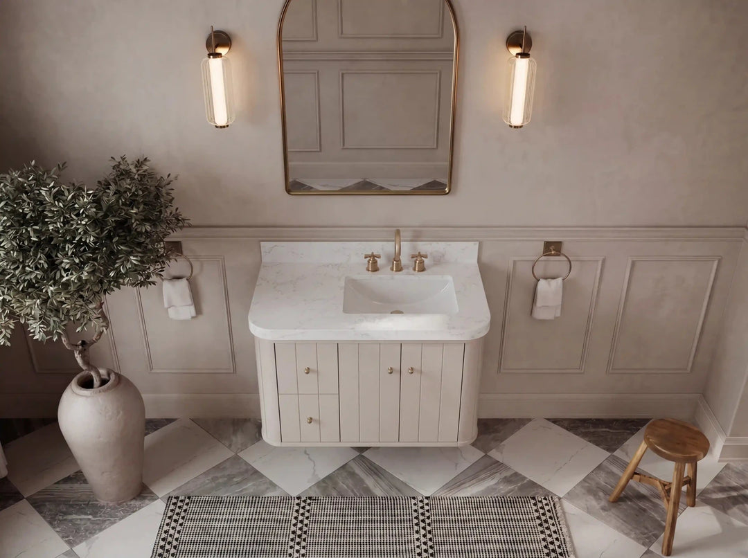 Houston Floating 36 in. W x 22 in. D Right Offset Sink Bathroom Vanity | 
              
                Fine Grain Linen Beige
                
                  
             - HOU_FLT_FNG_CA_GL_36R - photo №13