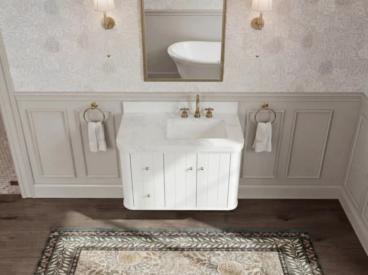 Houston Floating 36 in. W x 22 in. D Right Offset Sink Bathroom Vanity - Willow Bath and Vanity