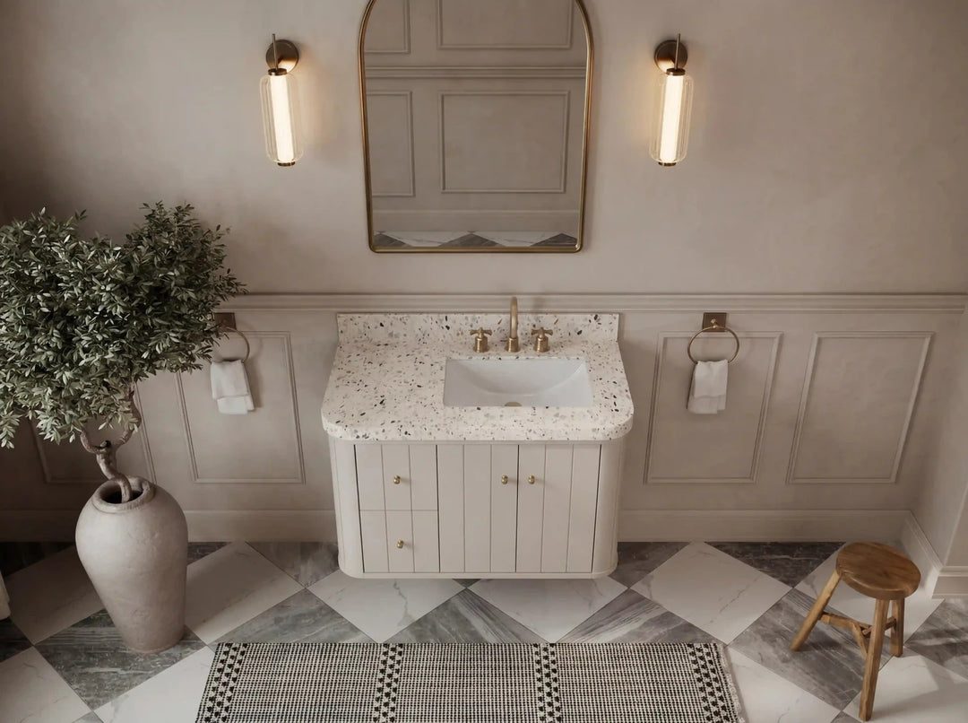 Houston Floating 36 in. W x 22 in. D Right Offset Sink Bathroom Vanity | 
              
                Fine Grain Linen Beige
                
                  
             - HOU_FLT_FNG_CA_GL_36R - photo №17