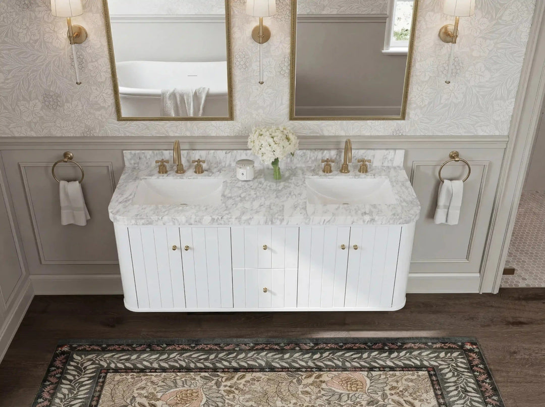 Houston Floating 60 in. W x 22 in. D Double Sink Bathroom Vanity | 
              
                White
                
                  
             - HOU-FLT-CAB-WH-59D - photo №9