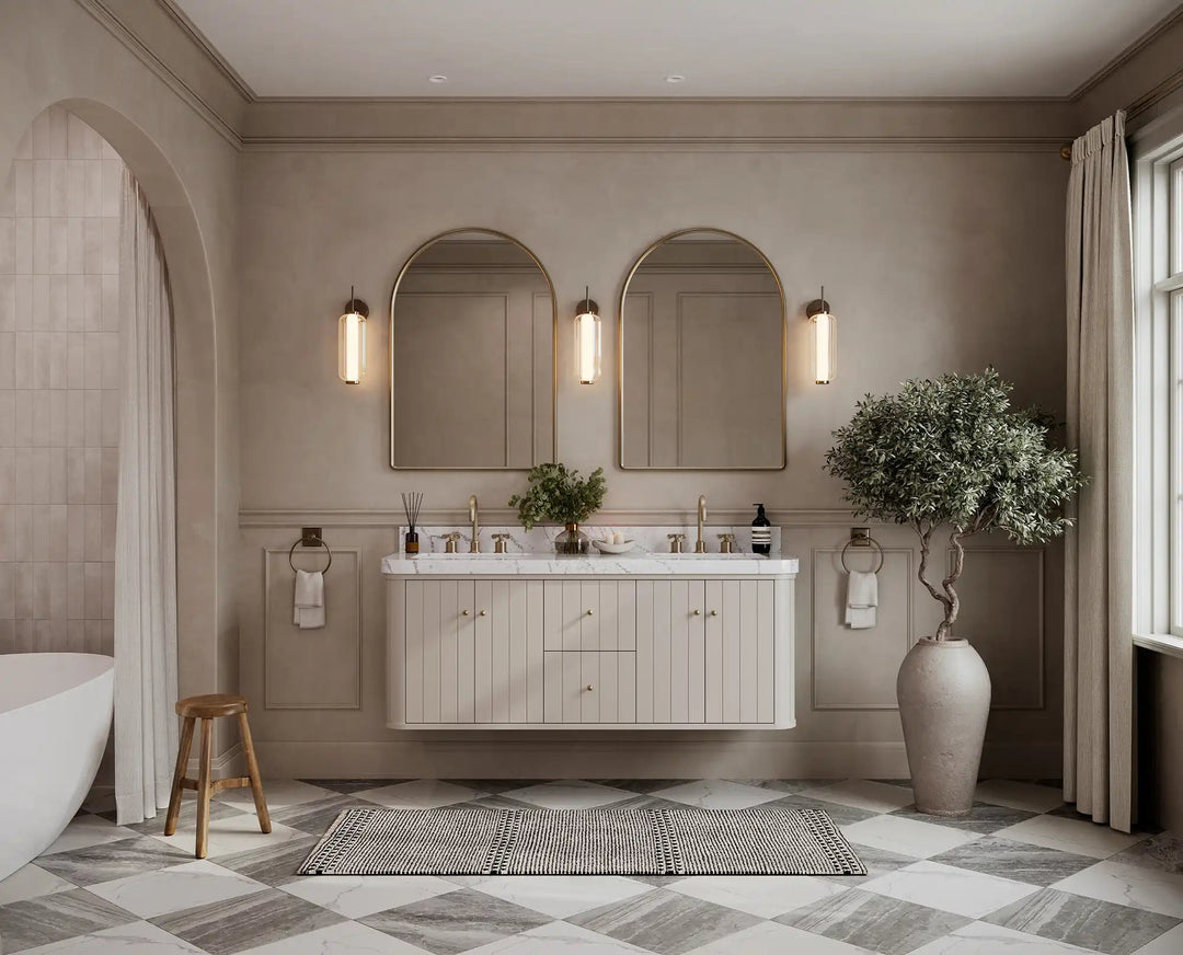 Houston Floating 60 in. W x 22 in. D Double Sink Bathroom Vanity | 
              
                 Fine Grain Linen Beige
                
                  
             - HOU-FLT-CAB-FNG-59D - photo №5