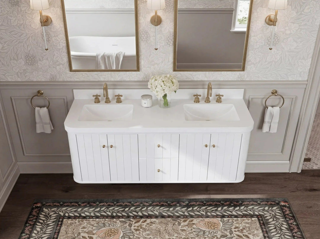 Houston Floating 60 in. W x 22 in. D Double Sink Bathroom Vanity | 
              
                White
                
                  
             - HOU-FLT-CAB-WH-59D - photo №14
