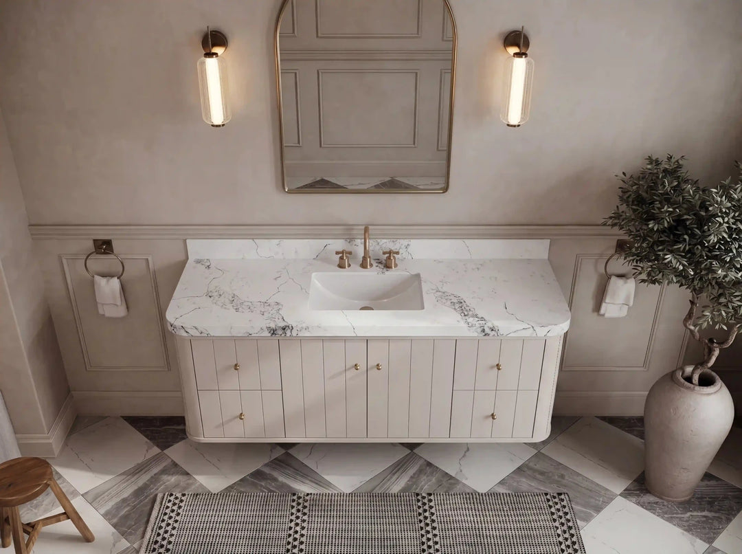 Houston Floating 60 in. W x 22 in. D Single Sink Bathroom Vanity | 
              
                 Fine Grain Linen Beige
                
                  
             - HOU-FLT-CAB-FNG-59S - photo №10