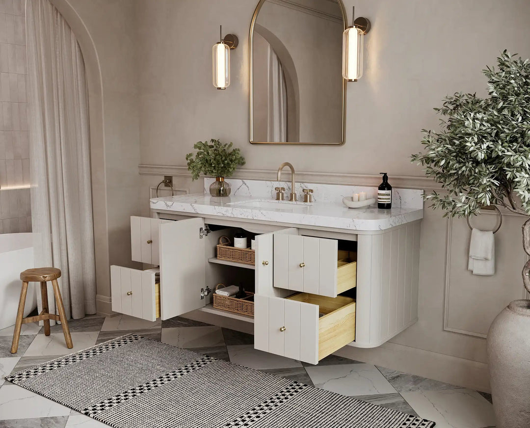 Houston Floating 60 in. W x 22 in. D Single Sink Bathroom Vanity | 
              
                 Fine Grain Linen Beige
                
                  
             - HOU-FLT-CAB-FNG-59S - photo №3