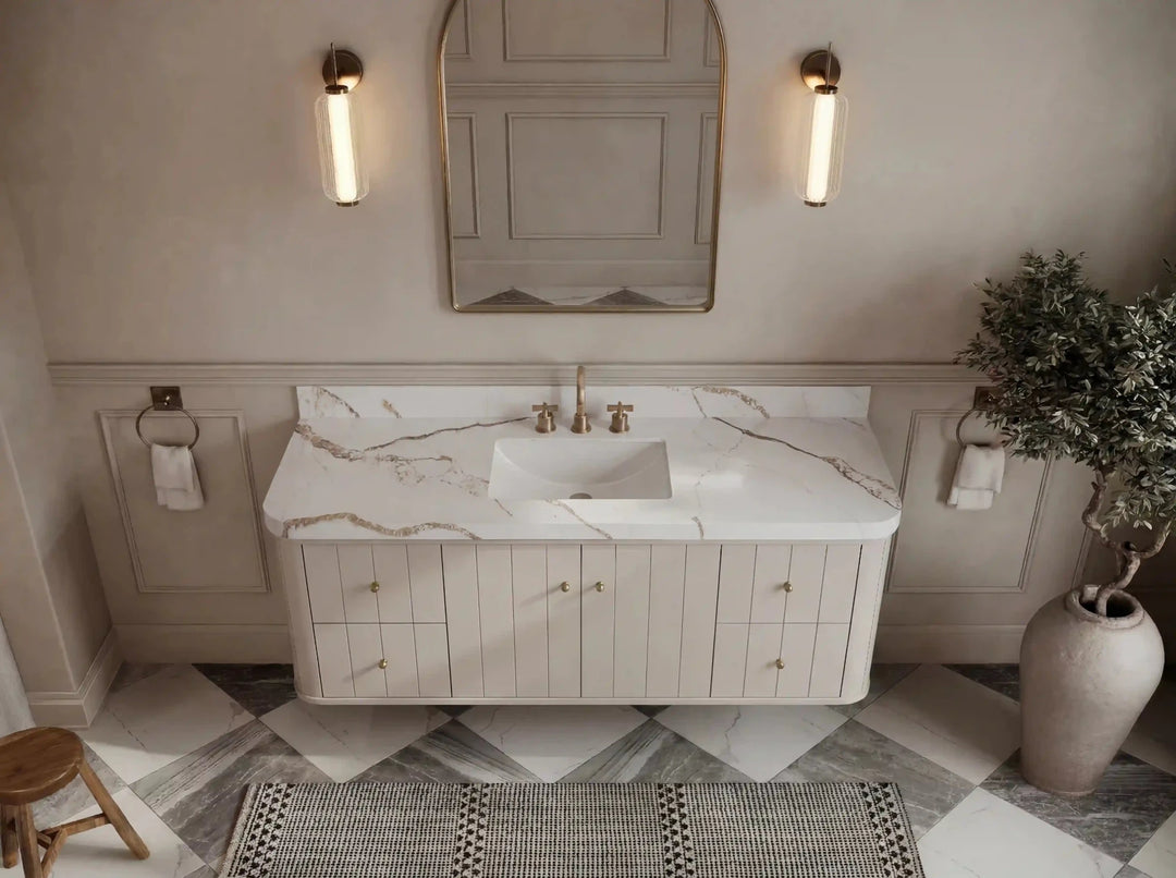 Houston Floating 60 in. W x 22 in. D Single Sink Bathroom Vanity | 
              
                 Fine Grain Linen Beige
                
                  
             - HOU-FLT-CAB-FNG-59S - photo №8