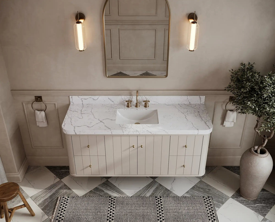 Houston Floating 60 in. W x 22 in. D Single Sink Bathroom Vanity | 
              
                 Fine Grain Linen Beige
                
                  
             - HOU-FLT-CAB-FNG-59S - photo №6