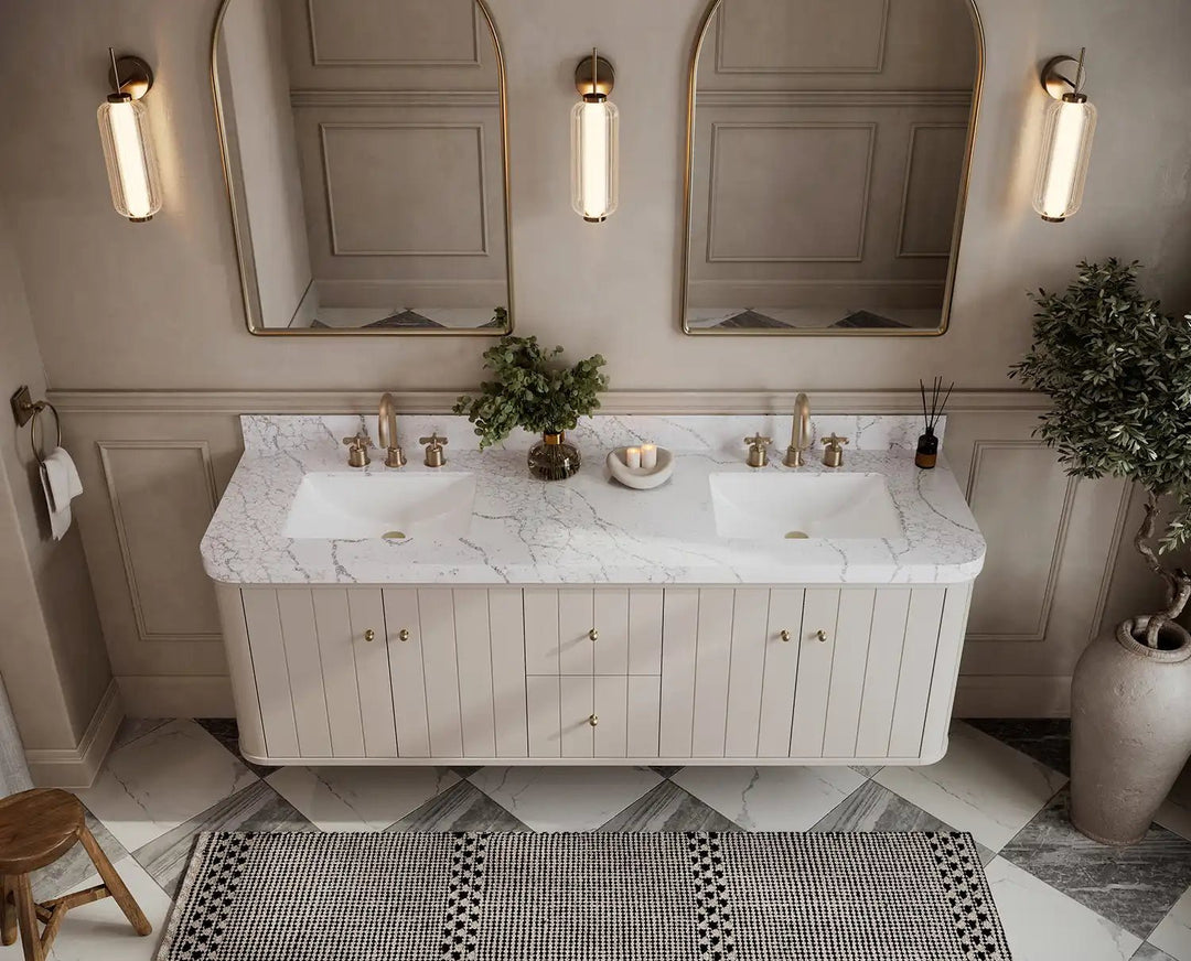 Houston Floating 72 in. W x 22 in. D Double Sink Bathroom Vanity | 
              
                 Fine Grain Linen Beige
                
                  
             - HOU-FLT-CAB-FNG-71D - photo №4