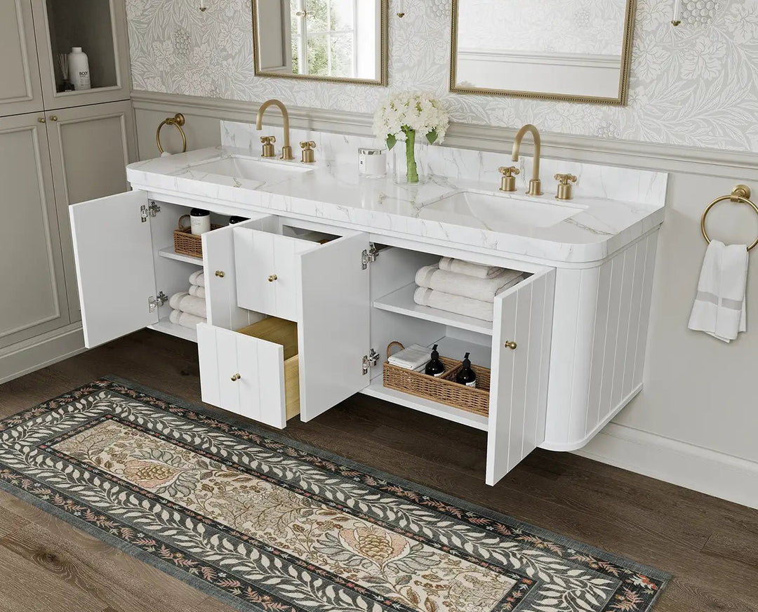 Houston Floating 72 in. W x 22 in. D Double Sink Bathroom Vanity | 
              
                White
                
                  
             - HOU-FLT-CAB-WH-71D - photo №3